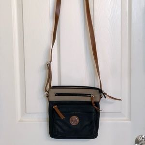 Kim Rogers crossbody purse 9x9 Black and Tan